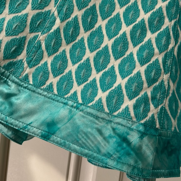 Nanette Lepore Tapestry Teal Marble Cotton & Silk Flare Skirt EUC Size 8 - Picture 2 of 5